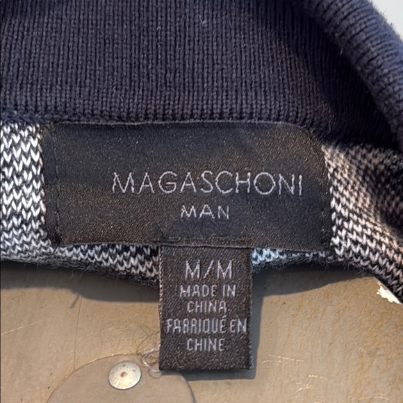 Magaschoni Men’s Medium Navy and White Polo Shirt with Modern Geometric Patterns - Picture 2 of 5